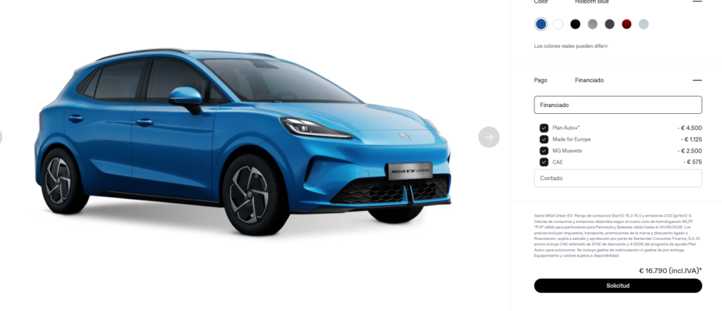 Precio real del MG4 Urban con financiación ayudas y descuentos aplicado